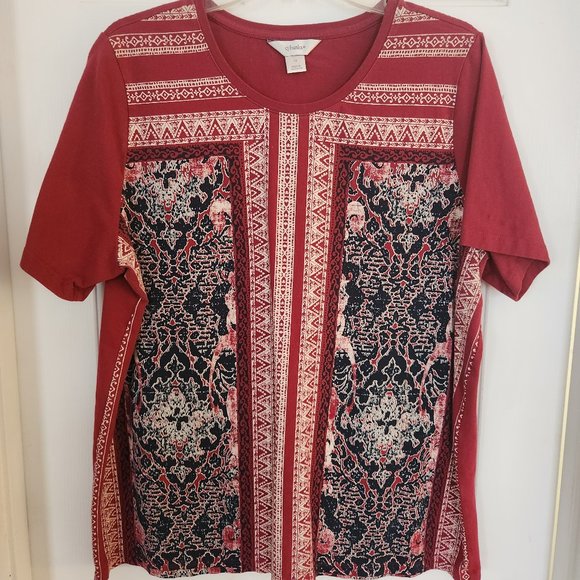 WOMAN'S CJ BANKS TOP SIZE 1X RED/BLUE SHORT SLEEVE #1631 - Picture 1 of 8